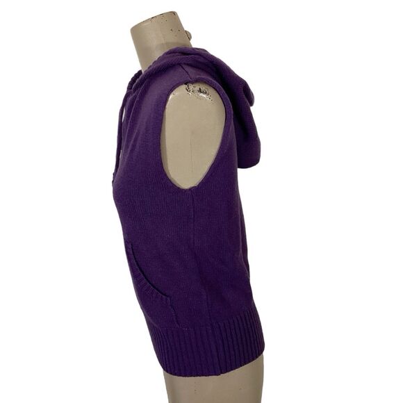 Mountain Lake Women Sz S Purple Knit Hooded Sleeveless Sweater Kangaroo Pocket - Picture 3 of 6